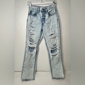 Kancan‎ Women Jeans Size 24 Acid Blue Distressed High Rise 90s Boyfriend Denim